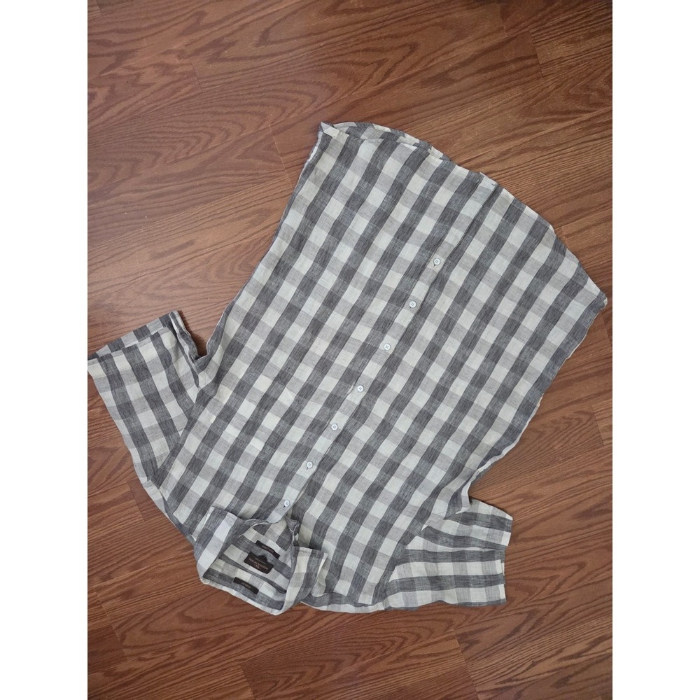 Rodd & Gunn Men L Linen Short Sleeve Gingham Shirt Grey White Italian Fabric NWT